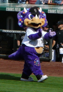 Who honestly conceived this as the face of the Colorado Rockies? I'm even more incensed that someone actually collects a pay check to be Dinger. Please donate the mascot's salary to charity so I feel better about this whole situation.